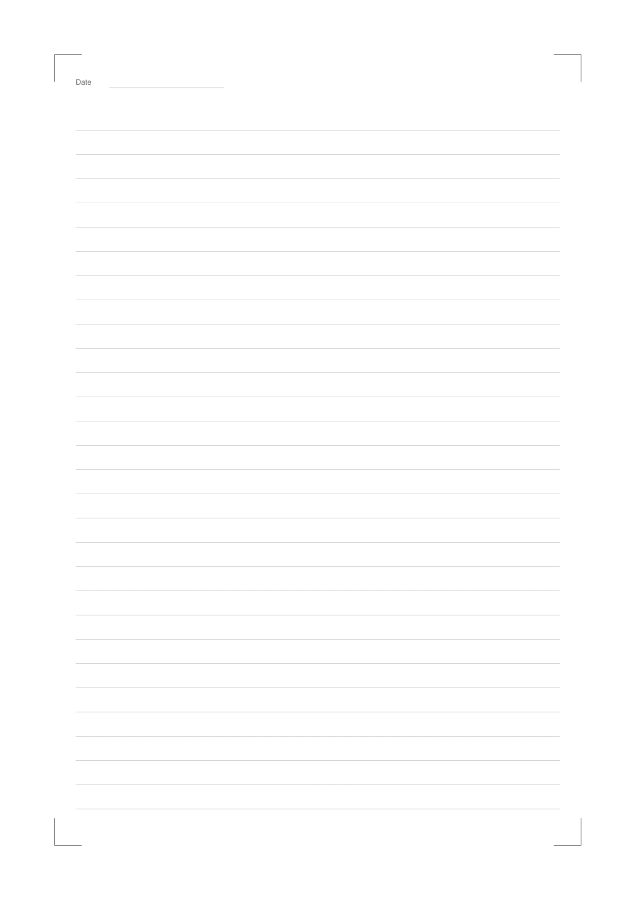 Actual low-ink stationery with fine gray writing rules, date space and minimal corner accents