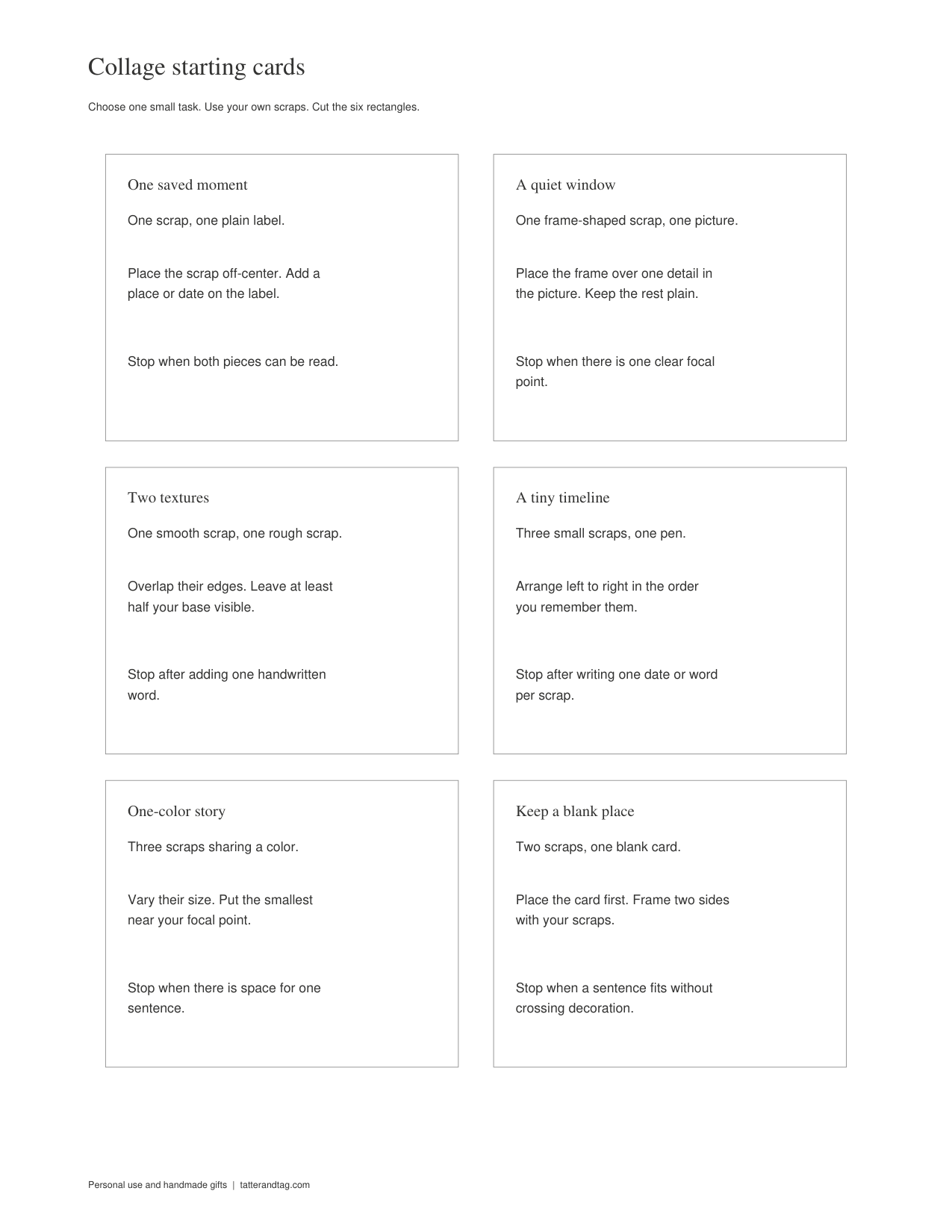 Collage Starting Prompt Cards — complete Letter printable